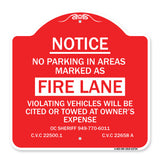No Parking in Areas Marked as Fire Lane CVC Section 22500.1 and 22658 A