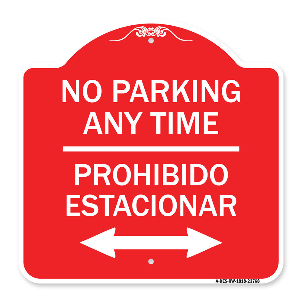 No Parking Anytime Prohibido Estacionar (With Bidirectional Arrow)