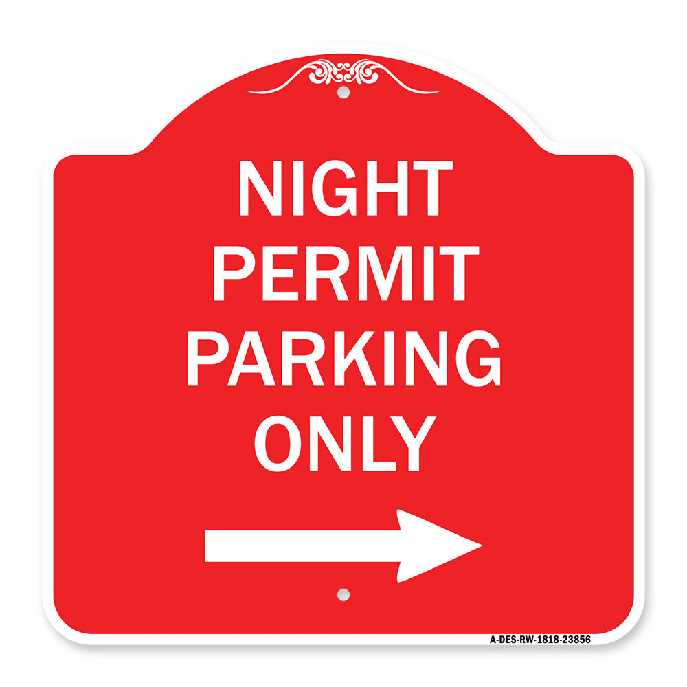 Night Permit Parking Only (With Right Arrow)