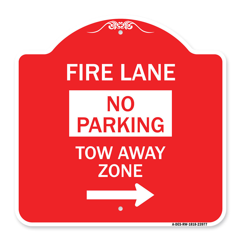 Fire Lane Tow-Away Zone with Right Arrow