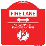 Fire Lane - No Parking or Standing Anytime (With No Parking Symbol and Bidirectional Arrow)
