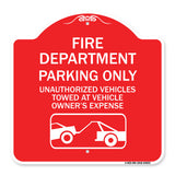 Fire Department Parking Only Unauthorized Vehicles Towed at Owner Expense with Graphic