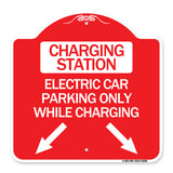 Charging Station Electric Car Parking Only While Charging with Left and Right Down Pointing Arrows