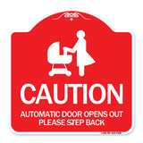 Caution - Automatic Door Opens Out Please Step Back with Graphic