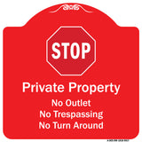 Private Property No Outlet No Trespassing Or Turn Around With Stop Symbol