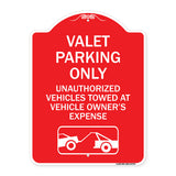 Valet Parking Only Unauthorized Vehicles Towed at Owner Expense with Graphic