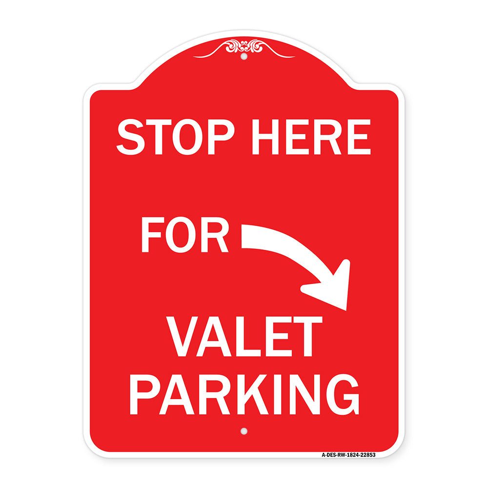 Stop Here for Valet Parking (Right Arrow)