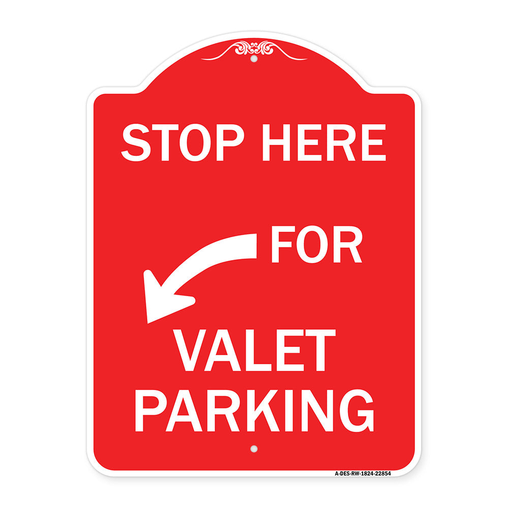 Stop Here for Valet Parking (Left Arrow)