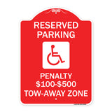 Reserved Parking Penalty $100 to $500 Tow-Away Zone with Symbol