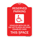 Reserved Parking Vehicles with Dis or Dis Vet Plates or State Disabled Card This Space (With Graphic)