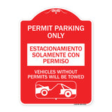 Permit Parking Only - Estacionamiento Solamente Con Permiso. Vehicles Without Permits Will Be Towed (With Car Tow Graphic)