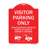 Parking Restriction Sign Visitor Parking Only Unauthorized Vehicles Towed at Owner Expense with Graphic