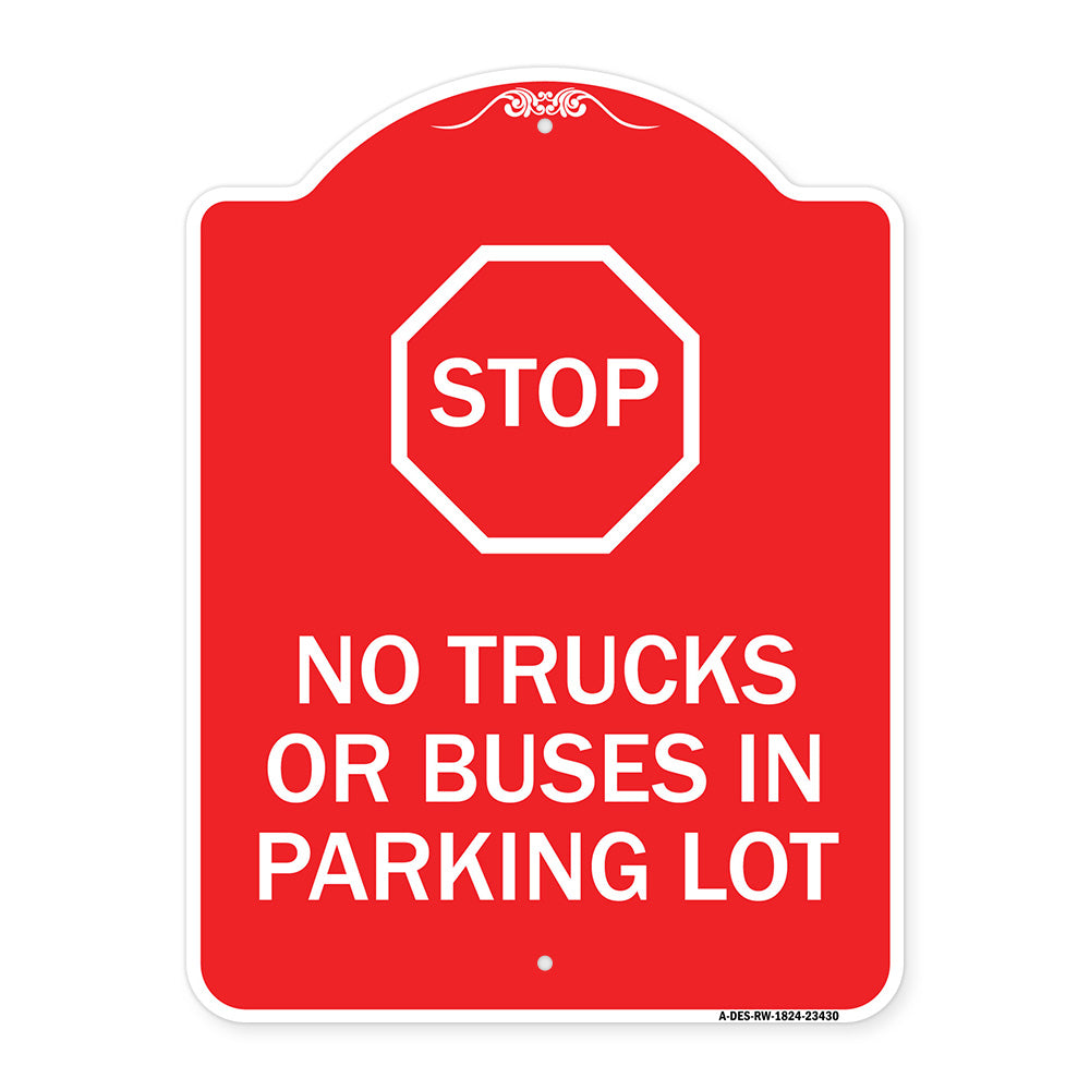 Parking Lot Rules Sign Stop - No Trucks or Buses in Parking Lot (With Stop Symbol)