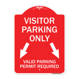 Parking Area Sign Visitors Parking Only Valid Parking Permit Required with Both Side Down Arrow