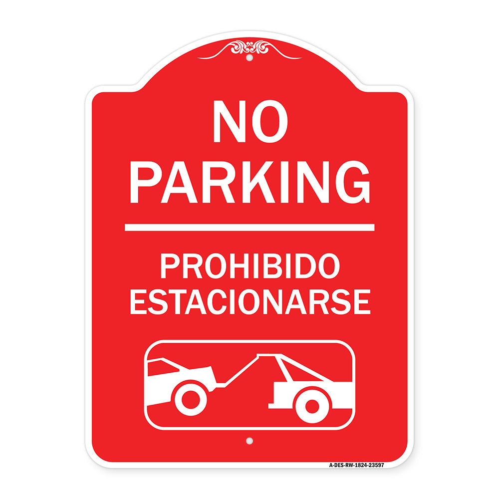 No Parking Prohibido Estacionarse (With Car Tow Graphic)