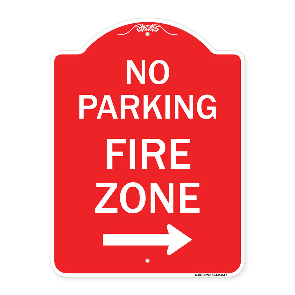 No Parking Fire Zone with Right Arrow