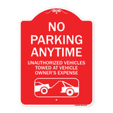No Parking Anytime Unauthorized Vehicles Towed at Vehicle Owner's Expense (With Car Tow Graphic