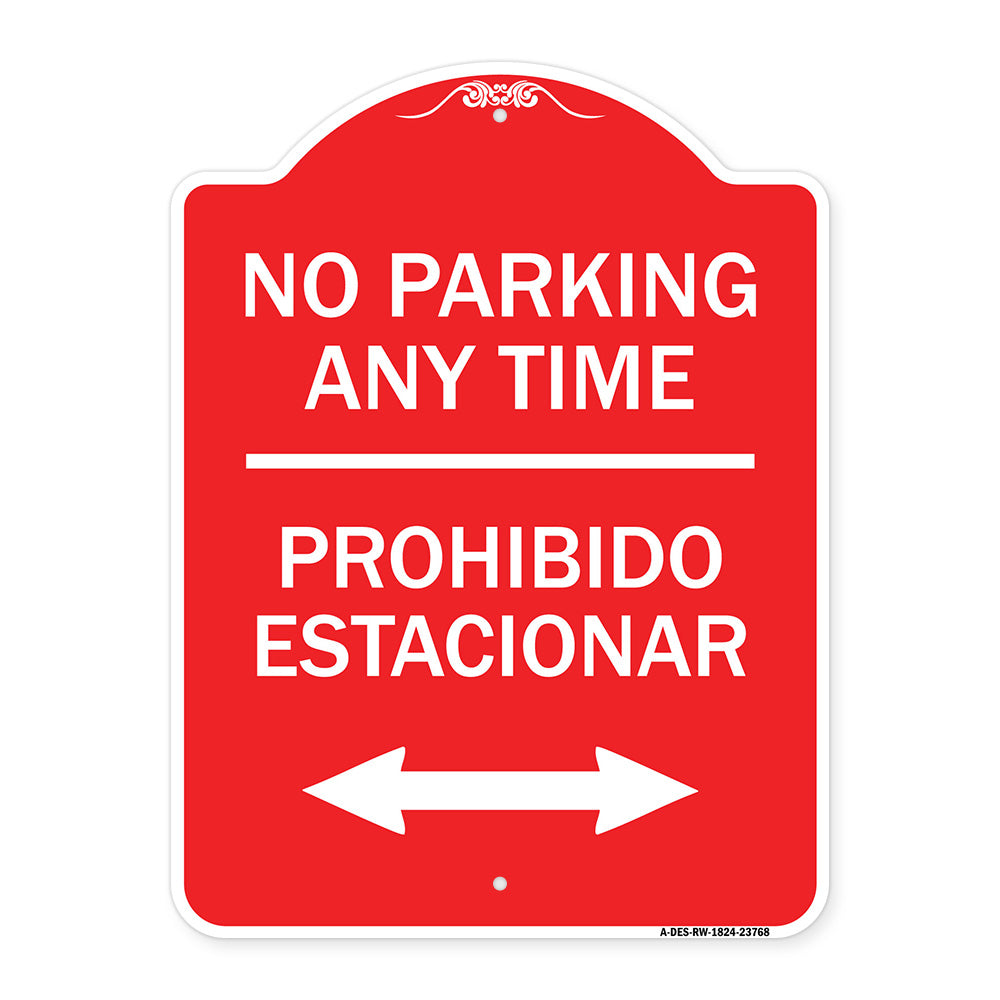 No Parking Anytime Prohibido Estacionar (With Bidirectional Arrow)