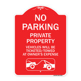 No Parking - Private Property Vehicles Will Be Ticketed Towed at Owner's Expense (With Car Tow Graphic)