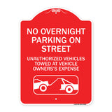 No Overnight Parking on Street Unauthorized Vehicles Towed at Vehicle Owner's Expense (With Car Tow Graphic)