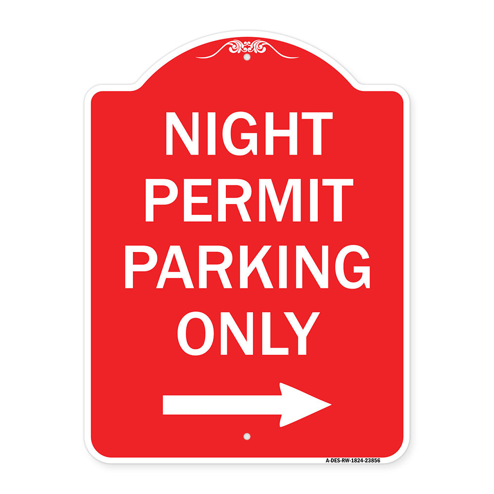 Night Permit Parking Only (With Right Arrow)