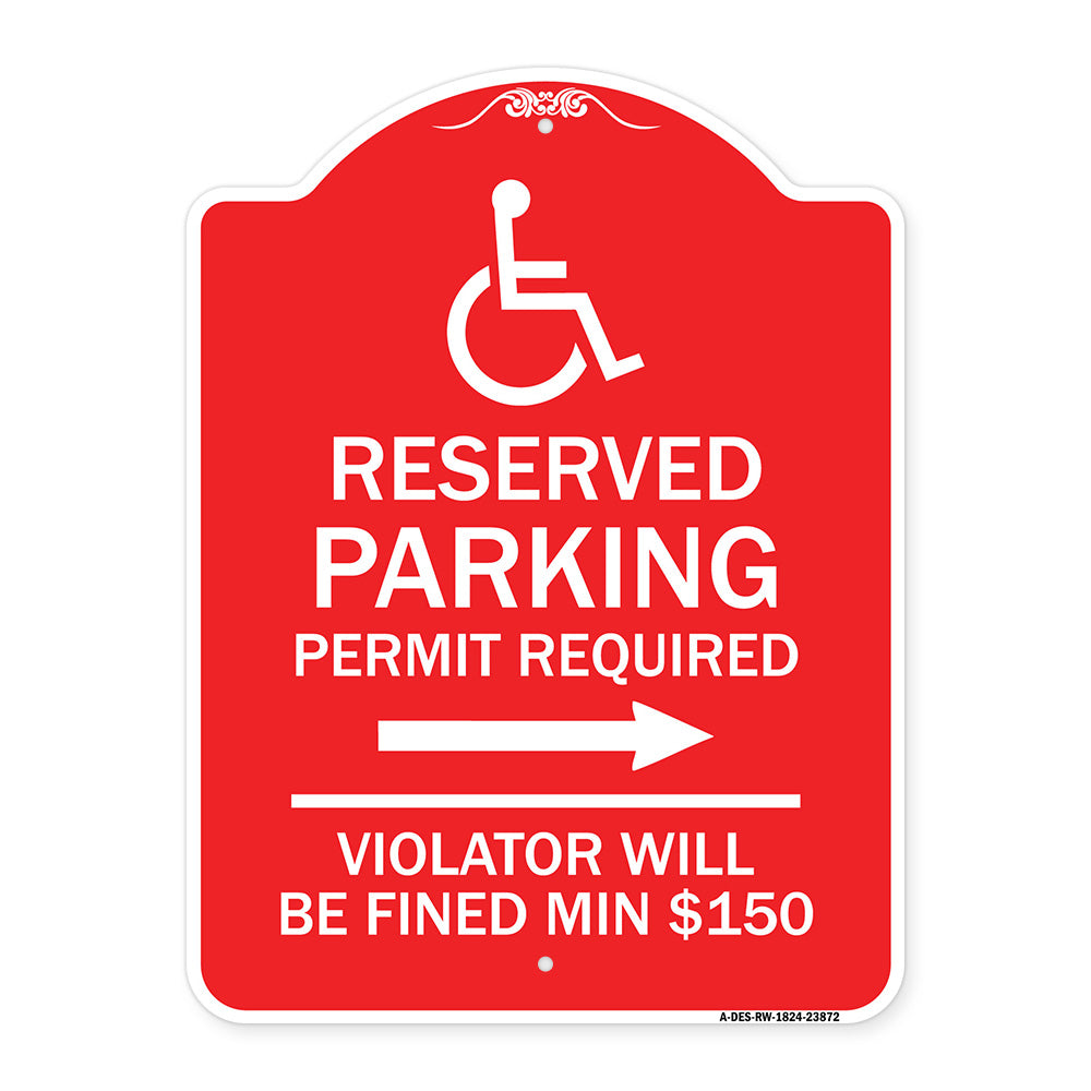 Modern Isa Symbol) Connecticut Reserved Parking Permit Required Violators Will Be Fined Min $150 (With Right Arrow)