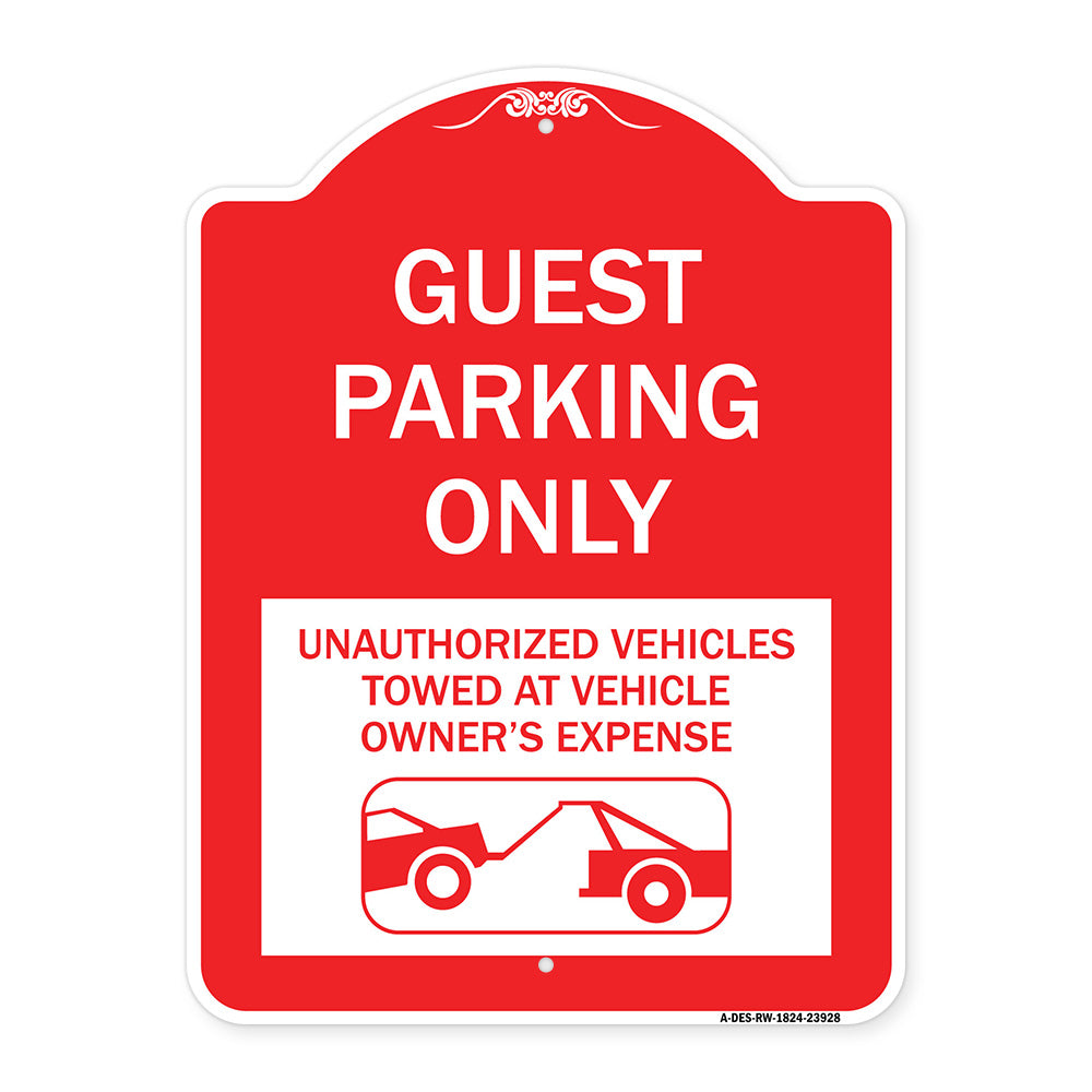 Guest Parking Only Unauthorized Vehicles Towed at Owner Expense with Graphic