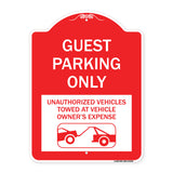 Guest Parking Only Unauthorized Vehicles Towed at Owner Expense with Graphic