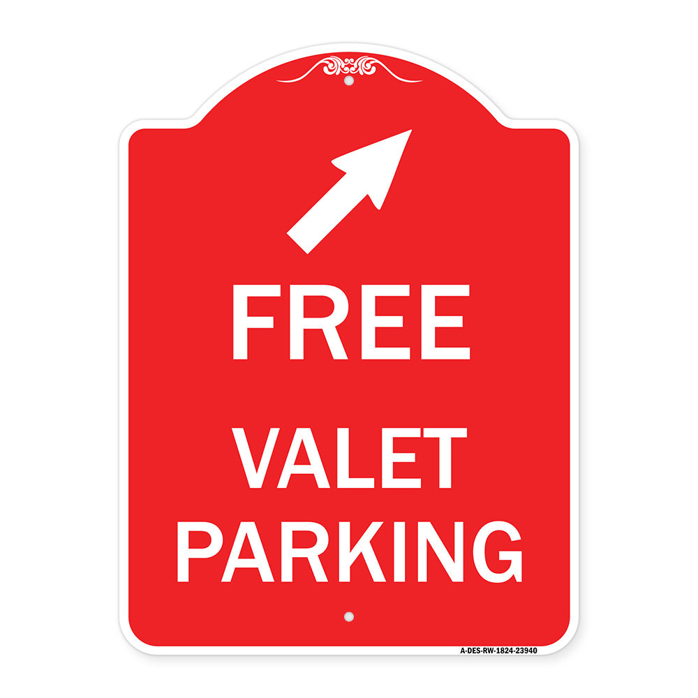 Free Valet Parking with Upper Right Arrow