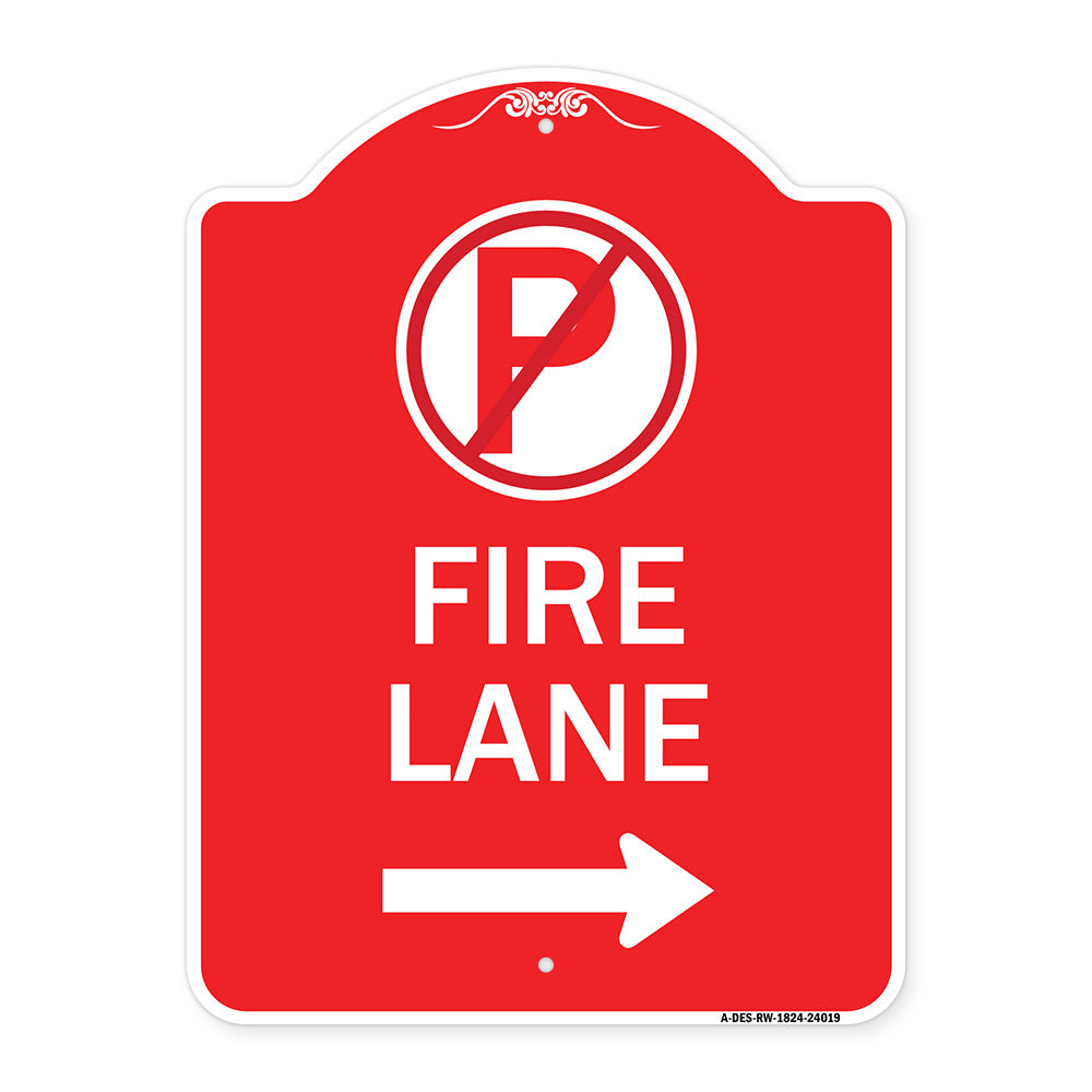 Fire Lane (No Parking Symbol and Right Arrow)