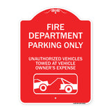 Fire Department Parking Only Unauthorized Vehicles Towed at Owner Expense with Graphic