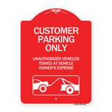 Customer Parking Only Unauthorized Vehicles Towed at Owner Expense with Graphic