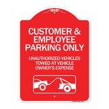Customer and Employee Parking Only Unauthorized Vehicles Towed at Owner Expense with Graphic