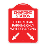 Charging Station Electric Car Parking Only While Charging with Left and Right Down Pointing Arrows