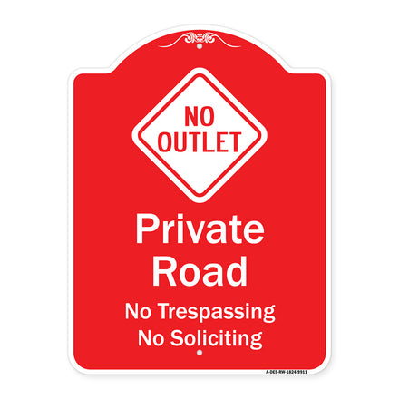 Private Road No Trespassing Or Soliciting With No Outlet Symbol