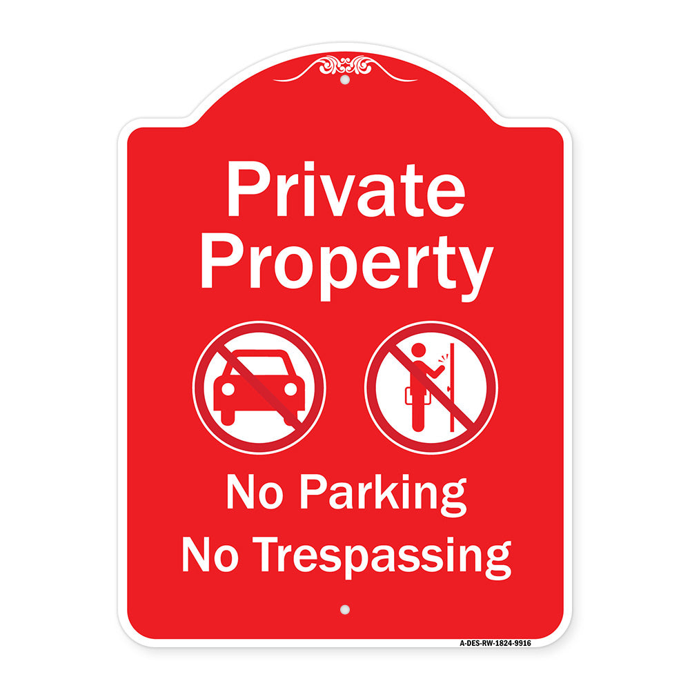 Private Property No Parking Or Trespassing With Symbols