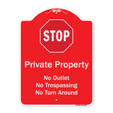 Private Property No Outlet No Trespassing Or Turn Around With Stop Symbol