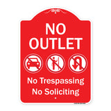 No Outlet No Trespassing Or Soliciting With No Car And No U-turn Symbols