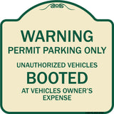 Warning Permit Parking Only Unauthorized Vehicles Booted at Vehicle Owner's Expense