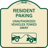 Tow Away Sign Resident Parking - Unauthorized Vehicles Towed Away (With Car Tow Graphic)