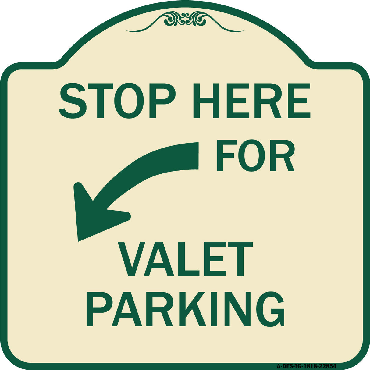 Stop Here for Valet Parking (Left Arrow)