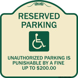Reserved Parking Unauthorized Parking Is Punishable by A Fine Up to $200 (With Handicapped Graphic)