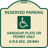 Reserved Parking Handicap Plate or Permit Only A.R.S Sec. 28-884 (Handicapped Symbol)