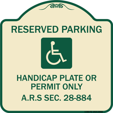 Reserved Parking Handicap Plate or Permit Only A.R.S Sec. 28-884 (Handicapped Symbol)