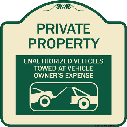 Private Property Unauthorized Vehicles Towed at Owner Expense with Graphic