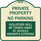 Private Property - No Parking Violators Will Be Towed Away at Vehicle Owner's Expense