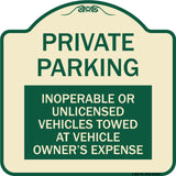Private Parking Inoperable or Unlicensed Vehicles Towed at Vehicle Owner's Expense