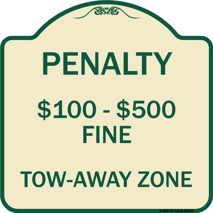 Penalty $100-$500 Fine Tow-Away Zone