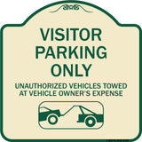 Parking Restriction Sign Visitor Parking Only Unauthorized Vehicles Towed at Owner Expense with Graphic