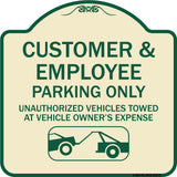 Parking Restriction Sign Customer and Employee Parking Only Unauthorized Vehicles Towed at Owner Expense with Graphic